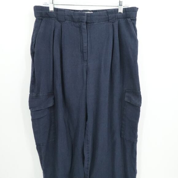 Abercombie Fitch Pants Womens Medium Blue Cargo Linen Blend Ultra Wide Leg - Picture 2 of 13